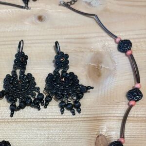 Chic chocolate brown ornate earrings Necklace bracelet Set